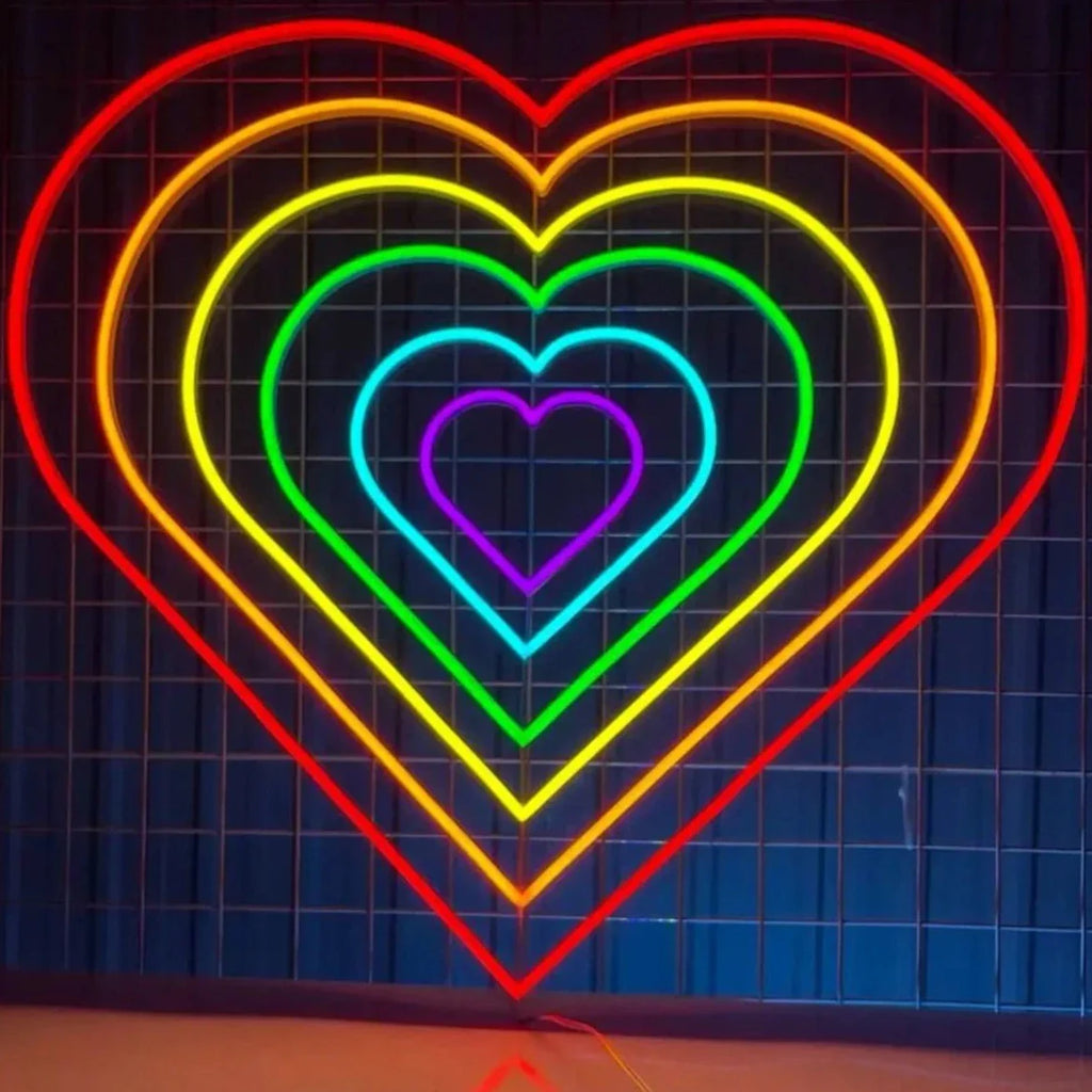 Néon LED Coeur Éclatant Arc-en-ciel