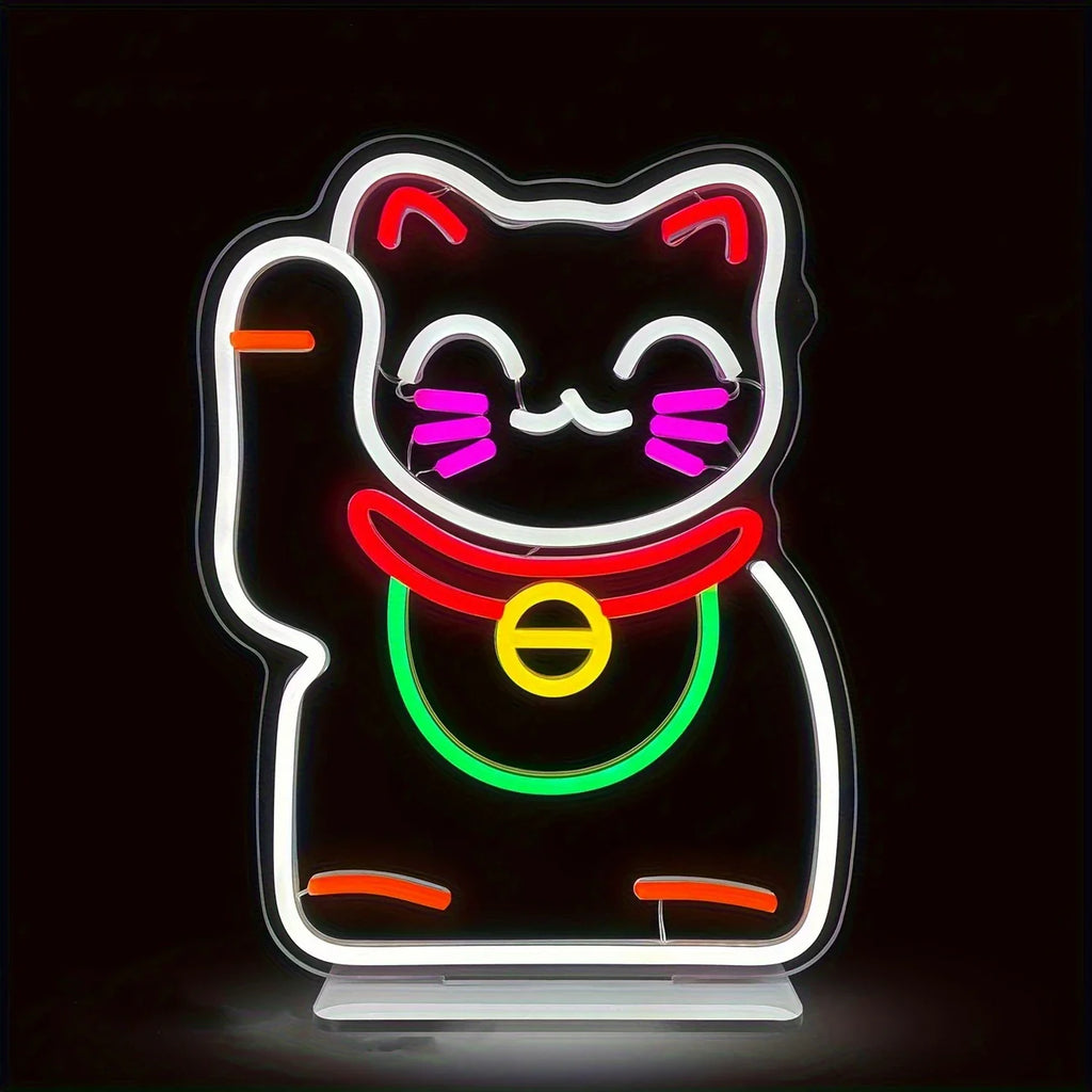 Néon chat chanceux